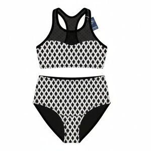 NWT | Summer Mae Black White Diamond Pattern Mesh High Neck Bikini Set | Medium
